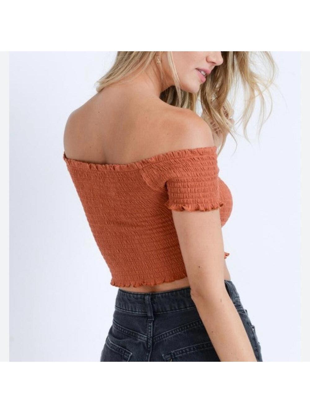 Billabong rust colored rouched off shoulder tank EUC